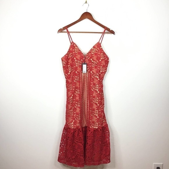 NEW Romeo Juliet Couture V-Neck Lace Fit & Flare Dress Medium - Picture 3 of 11